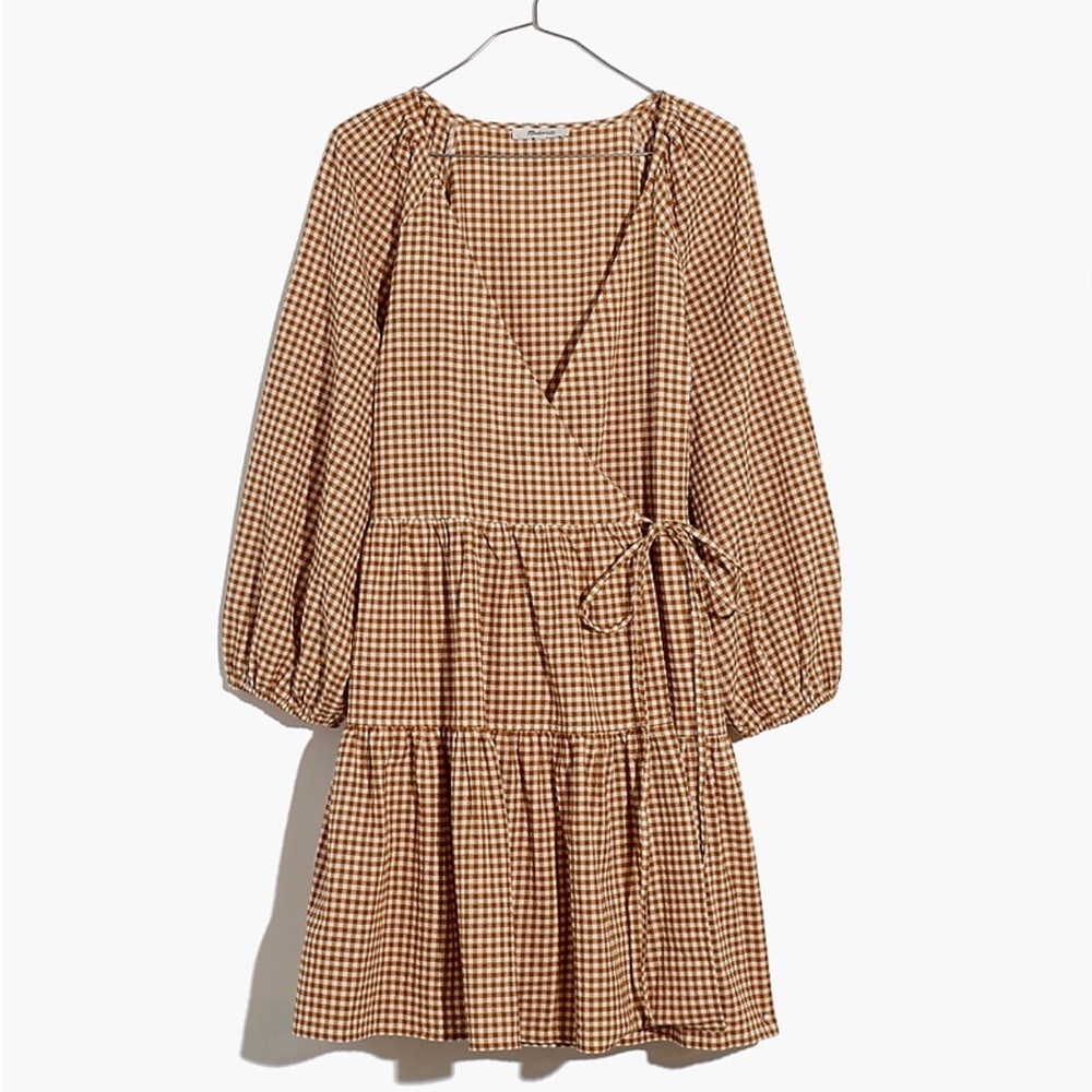 Madewell Plus Gingham Puff-Sleeve Wrap Dress